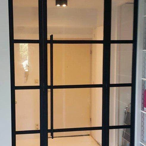 Hotian новый дизайн, железная двойная стеклянная дверь для входных дверей