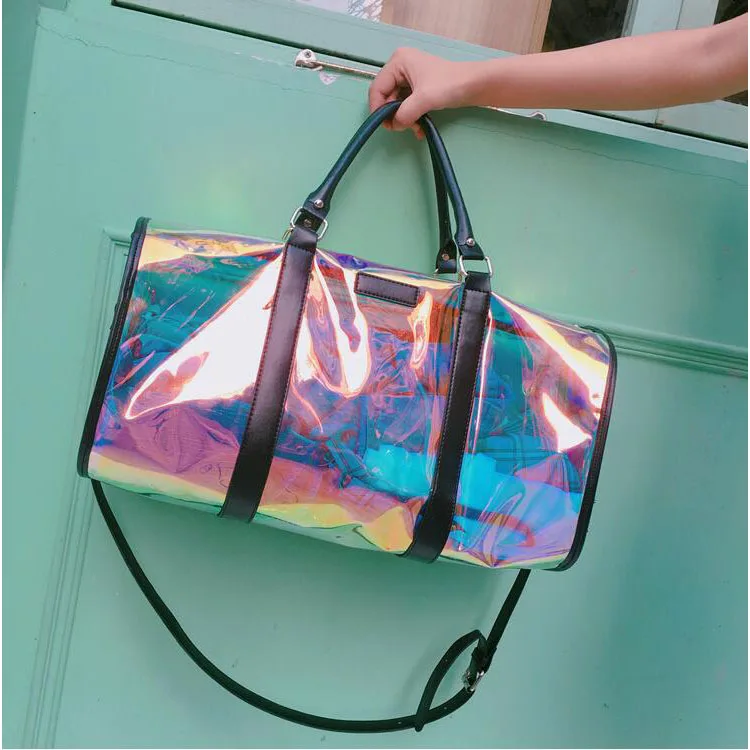 
 Прозрачная Водонепроницаемая спортивная сумка из ПВХ, голографическая Лазерная спортивная сумка для женщин, блестящая металлическая сумка с блестками  