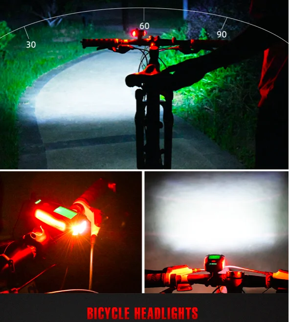 
 Перезаряжаемый велосипедный фонарь с измерителем кода велосипеда, с велосипедным колокольчиком, с сигнализацией и водонепроницаемой USB-зарядкой  