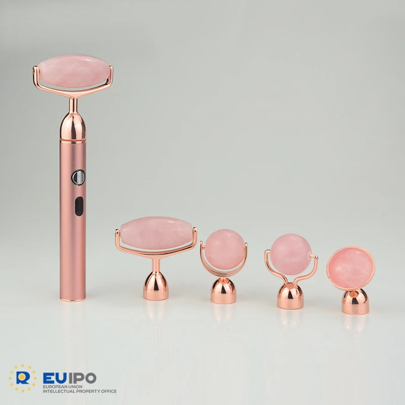 2020 Лучшая цена USB вибрирующий роллер для скульптурирования лица из розового кварца инструмент для массажа лица с коробкой