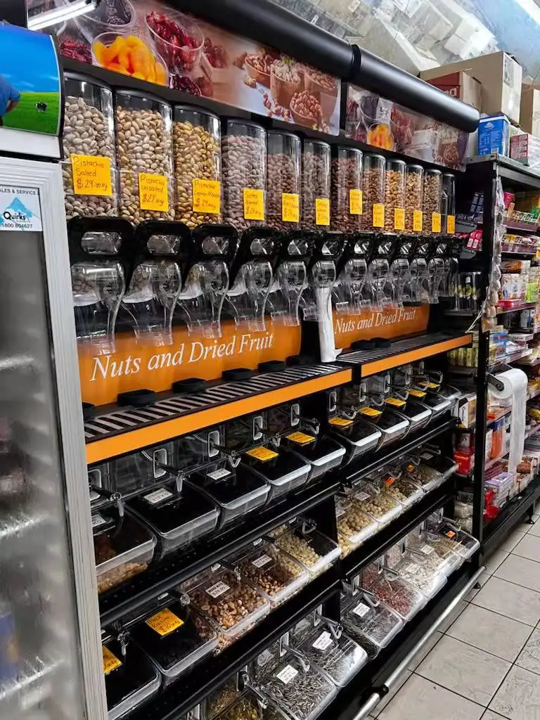 Plastic nuts candy gravity bin bulk food coffee bean dispen