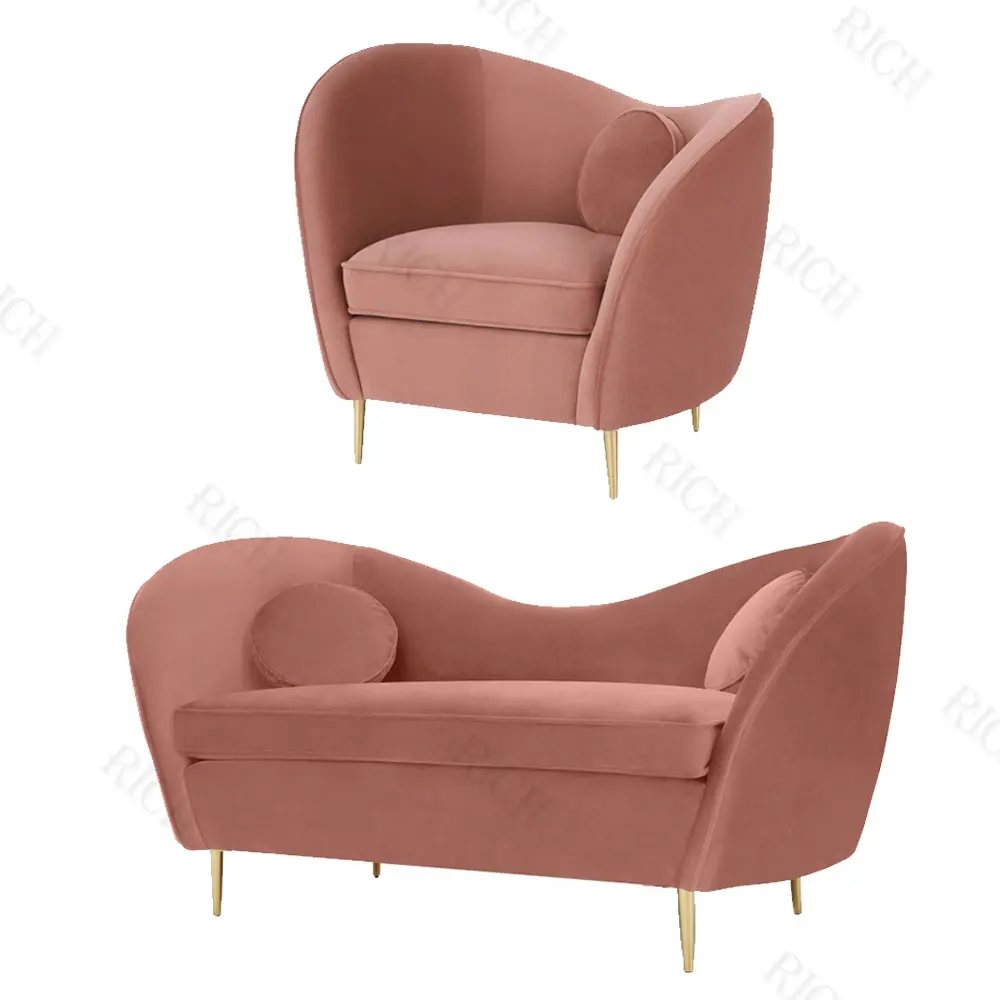 
 Европейский одинарный Розовый бархатный тканевый диван для влюбленных мебель для гостиной золотые дужки из нержавеющей стали  