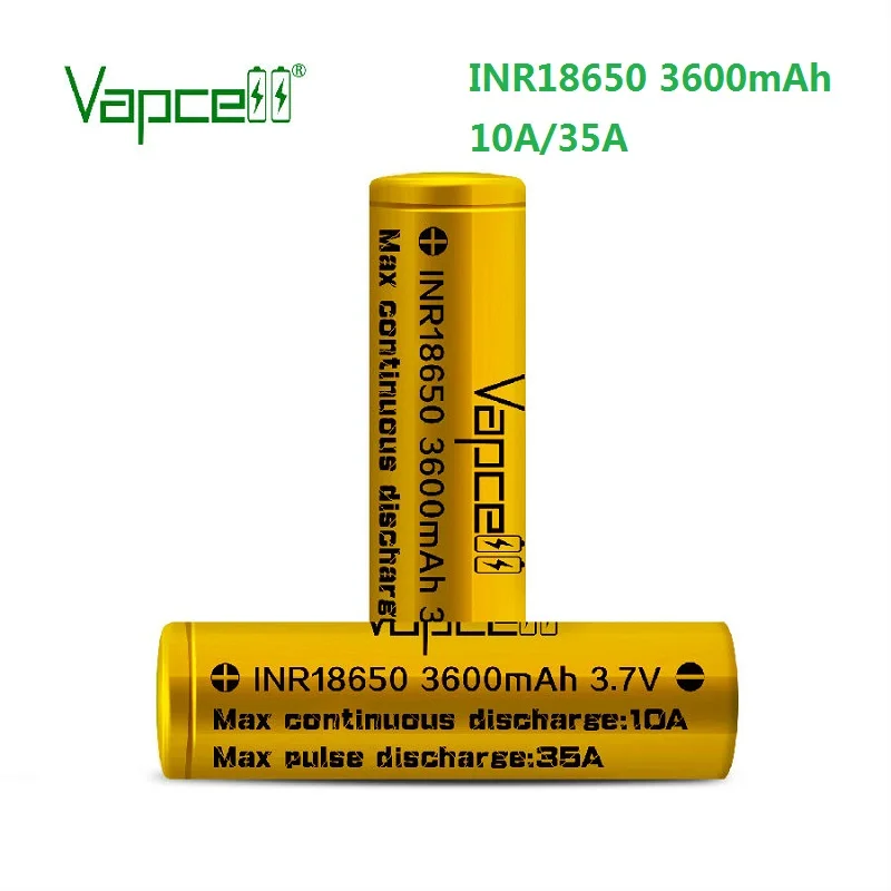 
18650 оптовая продажа vapcell gold 18650 3600 мАч 35A литиевая перезаряжаемая батарея high diran 3,7 vape mod фонарик 