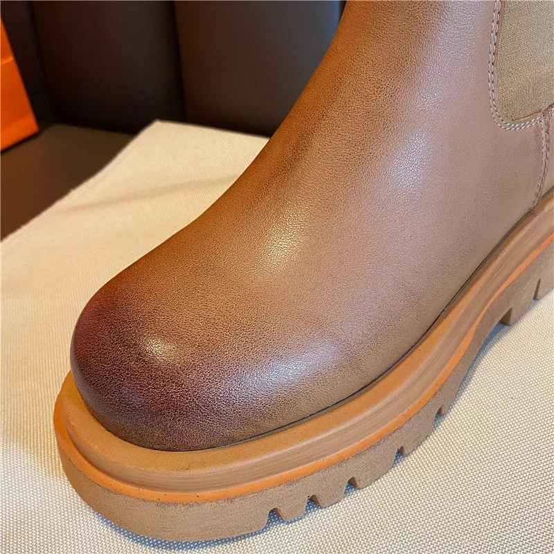 Женские Эластичные ботильоны из 2020 натуральной кожи, модная Женская Осенняя обувь на платформе с круглым носком