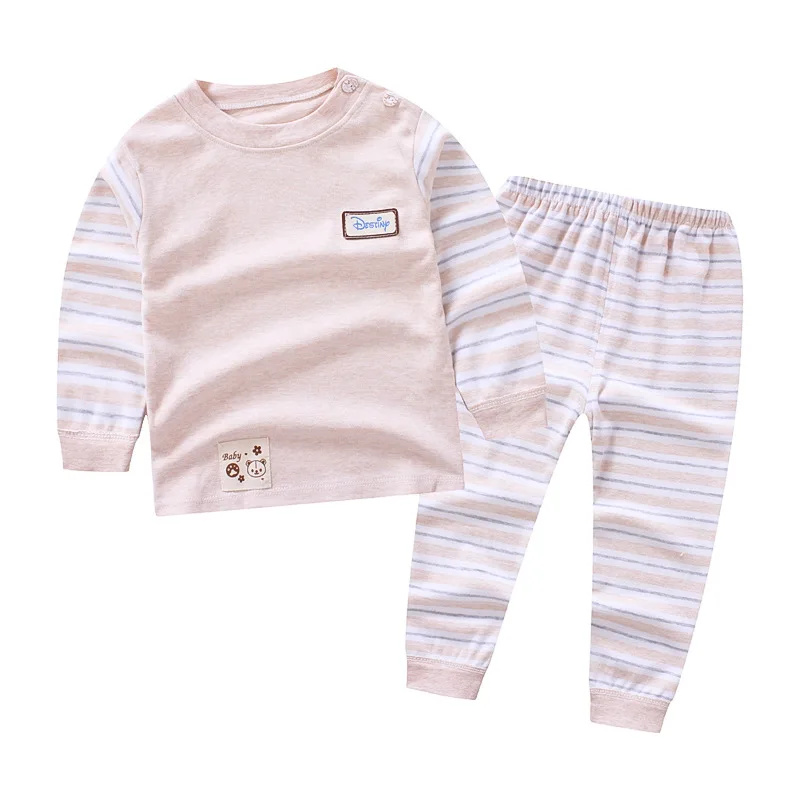 
Хлопковый комплект для новорожденных мальчиков и девочек, детская одежда с длинными рукавами, Осенние штаны, домашний полосатый комплект нижнего белья 