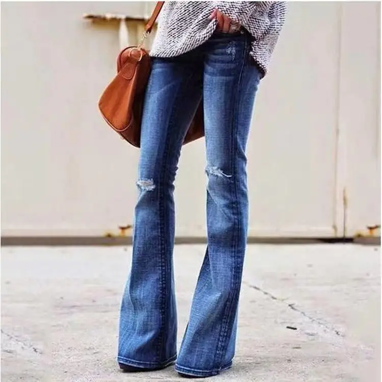 
Оптовая продажа, осенние модные женские синие джинсы с высокой талией 