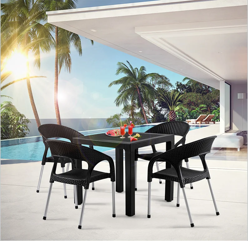 Высококачественная уличная мебель, Пластиковый садовый стол из ротанга, современный дизайн, уличный стол и стулья