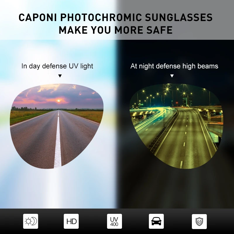 Модные солнцезащитные очки CAPONI с эффектом быстрого обесцвечивания, поляризационные фотохромные солнцезащитные очки ночного видения, гибкая оправа из сплава
