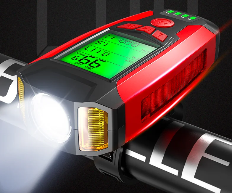 
 Перезаряжаемый велосипедный фонарь с измерителем кода велосипеда, с велосипедным колокольчиком, с сигнализацией и водонепроницаемой USB-зарядкой  