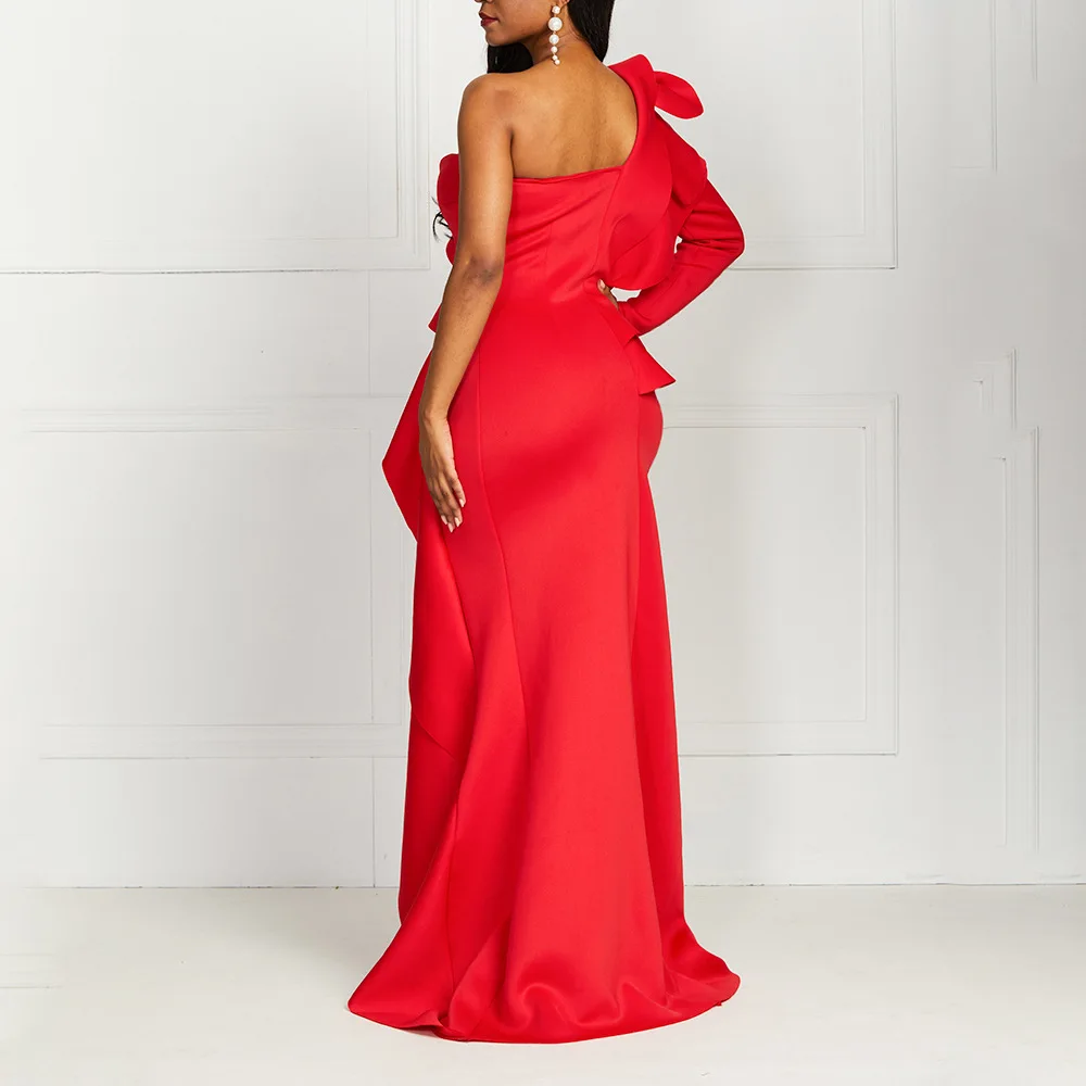 
 Сексуальные красные женские вечерние платья макси на одно плечо с открытой спиной  