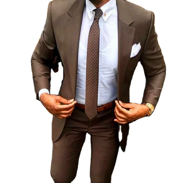 
 Комплект из 2 предметов (Блейзер и брюки), облегающий Коричневый мужской костюм для бизнеса на все годы ZYL149  