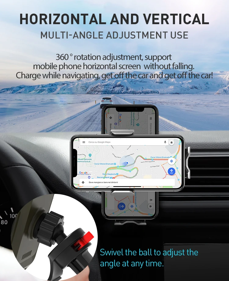 2021 KC Qi Standard 15W Fast New Electric Car Phone Holder 10W Wireless Quick Charger Car Mount Mobile GPS Stand