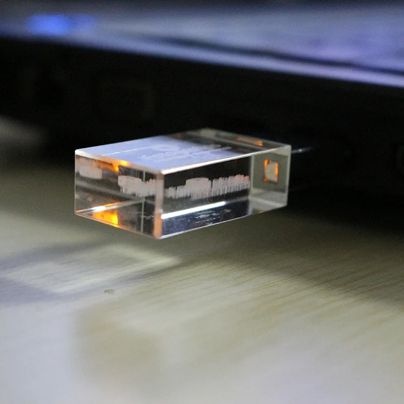 
Оптовая продажа, логотип на заказ, стеклянный подарок, прозрачная USB карта памяти 32 Гб 16 Гб, флэш-драйвер pendriver, светодиодный фонарик 