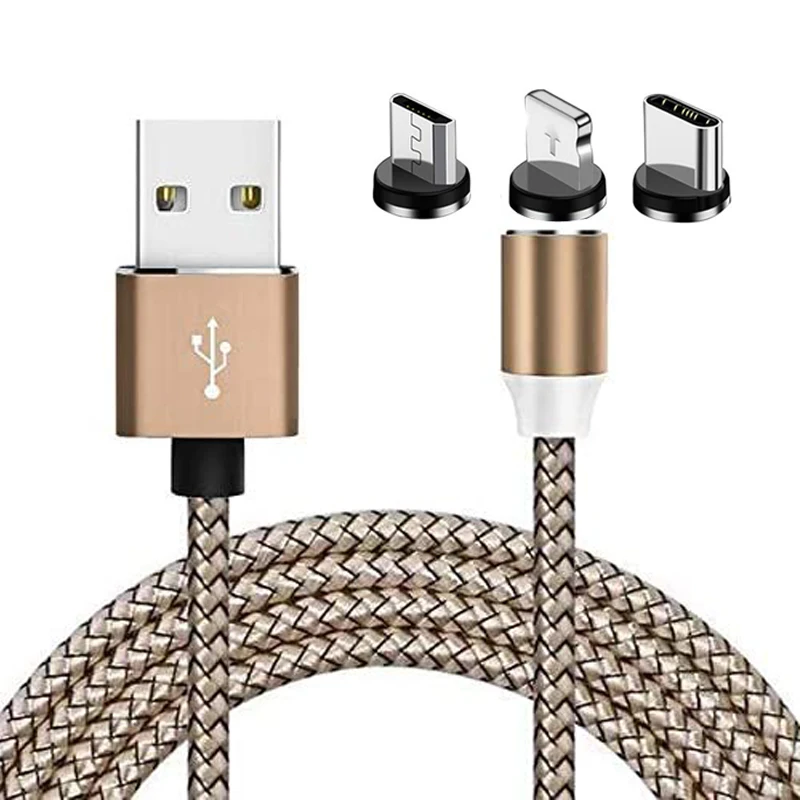 3 in 1 magnetic micro usb 2.4A fast charging nylon braided cable logo customized 100cm 3in1 usb c type-c cable for iphone 7