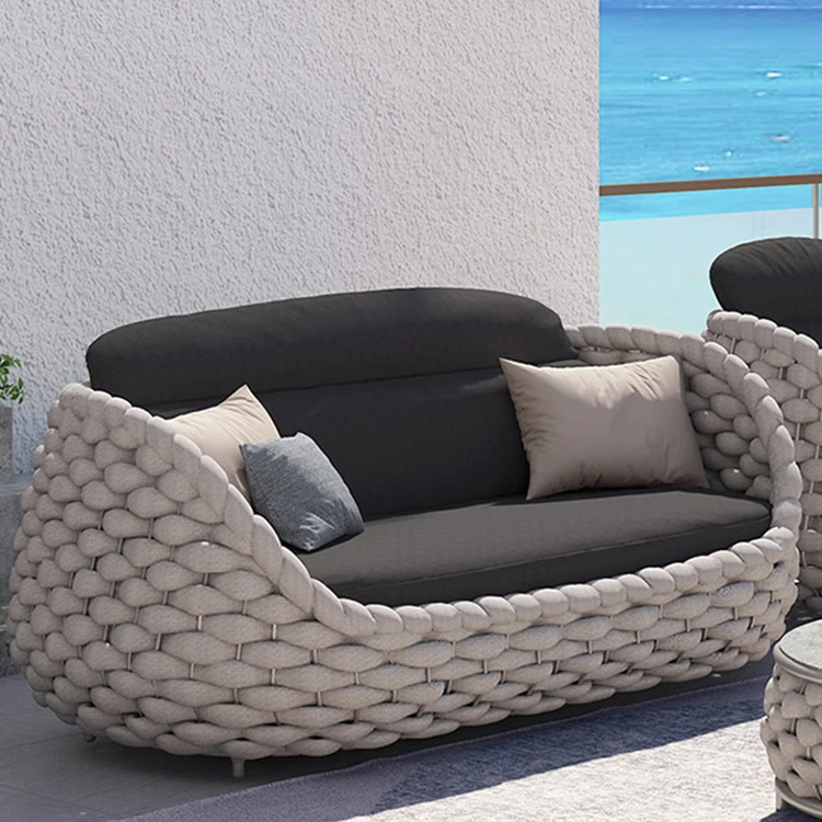 Nordic 4 Seats Hot Sale Favorable Rattan Rope Woven Outdoor Sofa Set Comfortable Patio Garden Sofa