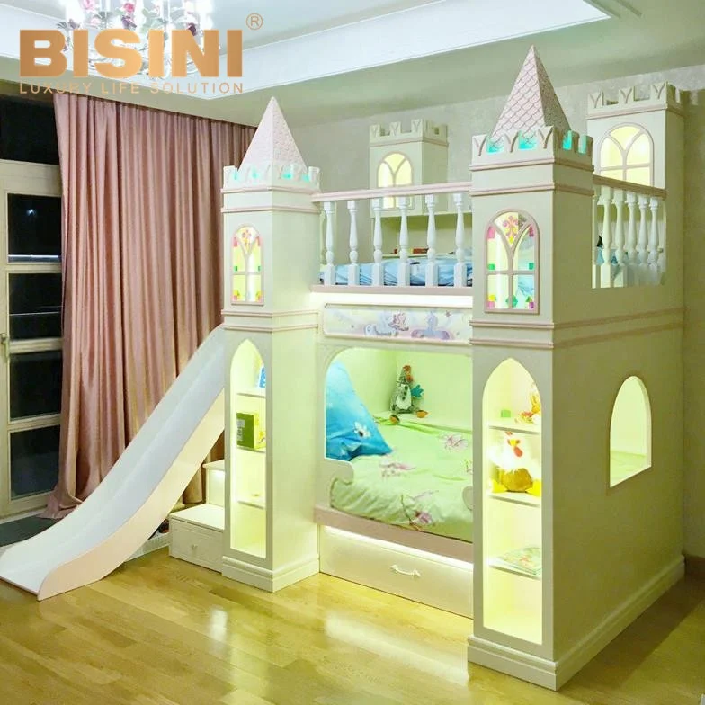 
 Двуспальная кровать из массива дерева под заказ красочная детская двухъярусная кровать с лестницей для мальчиков и девочек  