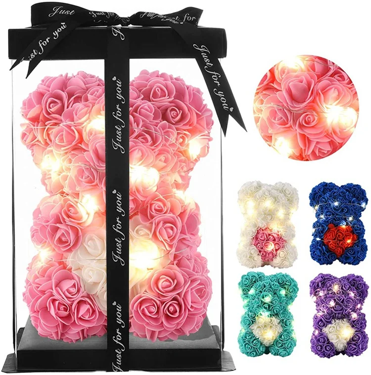 Wholesale Mothers Day Valentine Day Wedding Best Wishes Luxury Gift Musical Rose Bear Eternal Roses In Pvc Acrylic Jewelry Box