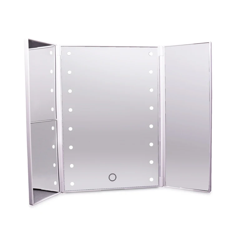 Сенсорное светодиодное увеличительное стекло с сенсорным датчиком, трехстороннее складное косметическое дорожное зеркало для макияжа