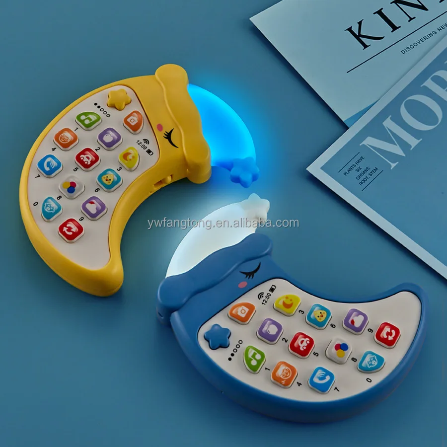 Cross-border children's educational English toys cell phone simulation cartoon moon phone light music toys can bite