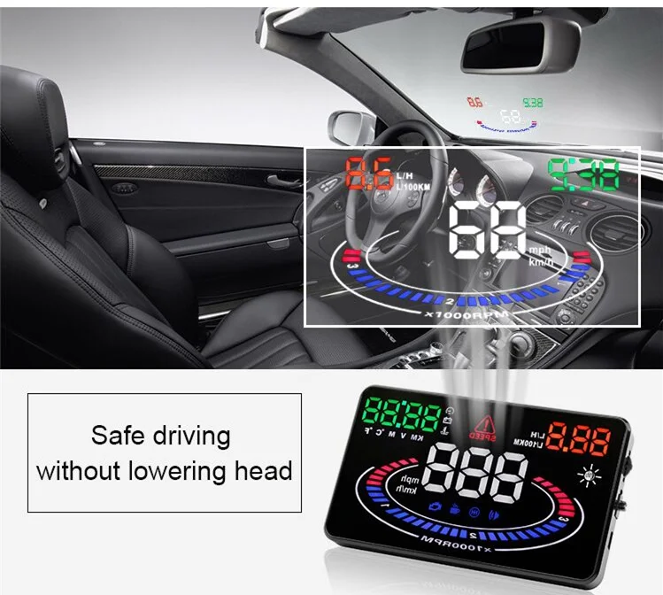 5.5inch OBD2 Car Diagnostic Tool Car HUD E300 Mirror Head up Display Speed RPM Volt Water Temp Projector LED Channel Reflector