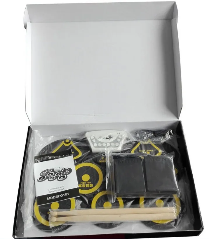 
 Набор электронных накладок для барабана-переносной силиконовый лист, 9 накладок с барабанной палочкой, ножная педаль, наушники  