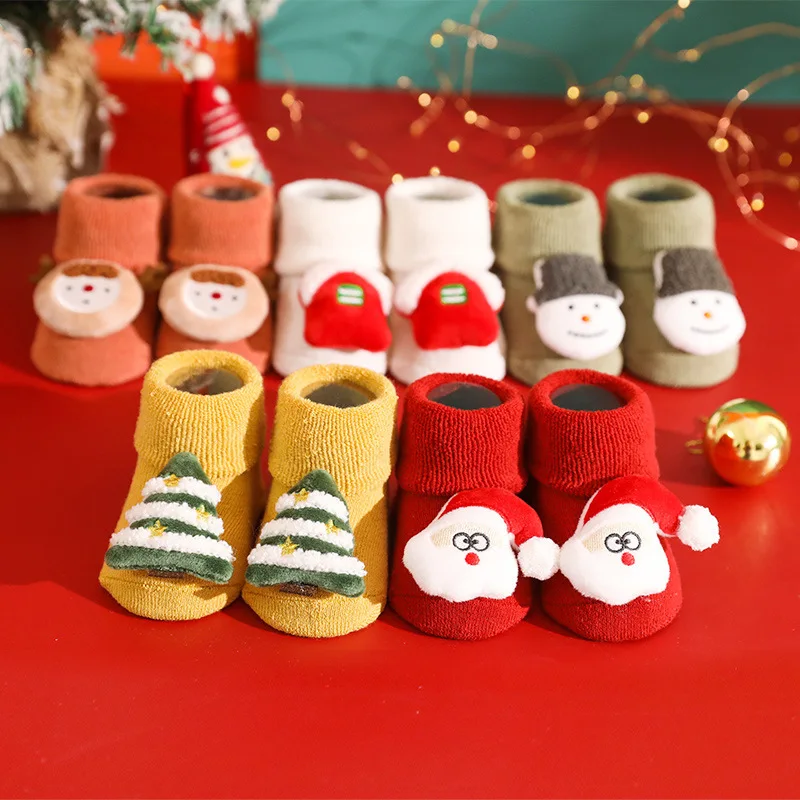 Рождественские детские носки с Санта Клаусом хлопковые махровые детские силиконовые Нескользящие носки с Санта Клаусом