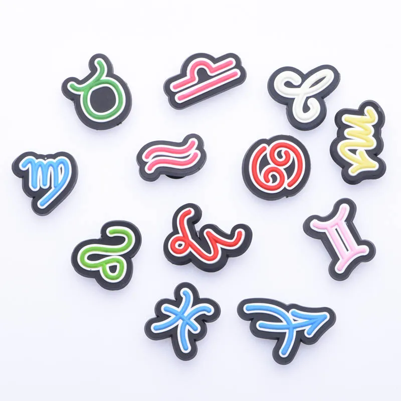 Designs available PVC Zodiac Sign shoes decoration charms clog pvc charm for bracelets kids