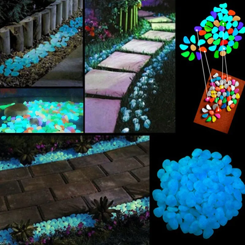 
 Garden Luminous Glowing Stone Pebble Glow Dark Garden Stones Rocks for Walkways Garden Path Fish Tank Decor 10 Colors  