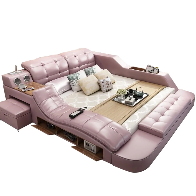 
 Многофункциональная кровать для хранения татами с массажным музыкальным дизайном, Современная платформа, стеганная кожа, умная мебель для спальни  