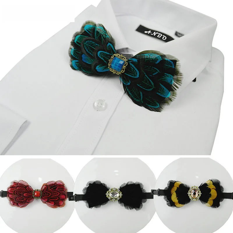 Галстук-бабочка ручной работы Genya с перьями Регулируемый формальный галстук-бабочка для