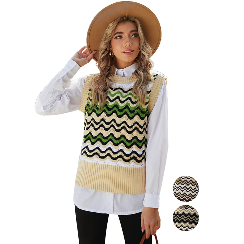 
Осенний модный трендовый зеленый Женский пуловер без рукавов, короткий топ, жилет, свитер 