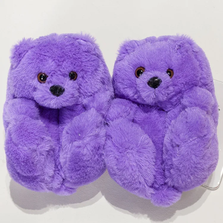Осенне-зимние теплые пушистые домашние детские туфли мягкие Нескользящие Симпатичные плюшевые детские тапочки с медведем из искусственного меха