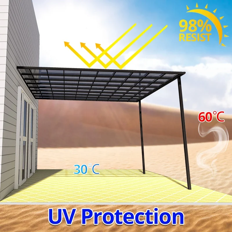 Индивидуальный размер, самодельный установочный тент, УФ-защищенный наружный поликарбонатный алюминиевый тент для внутреннего дворика