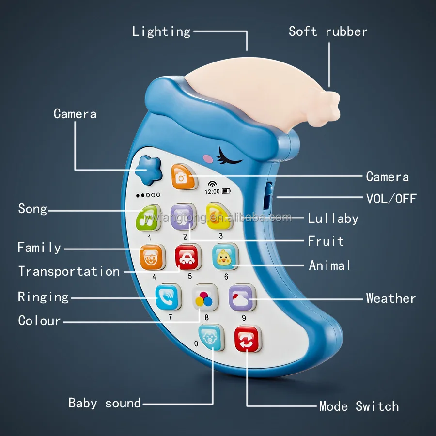 Cross-border children's educational English toys cell phone simulation cartoon moon phone light music toys can bite