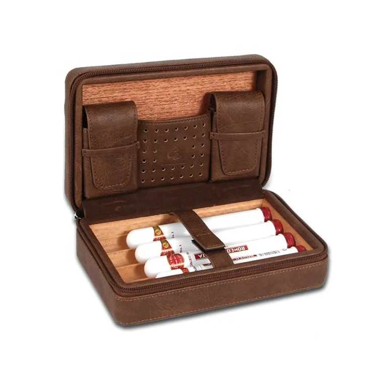 
Кожаная дорожная сумка для сигар, защитный чехол с подкладкой, с увлажнителем и съемным лотком, коммерческие хьюмидоры для сигар 