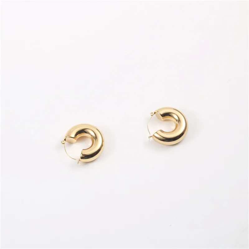 
 2021 Trendy Earring High End 18K PVD Gold Link Hollow Tube Hoop Earring Stainless Steel Jewelry For Women GIft  