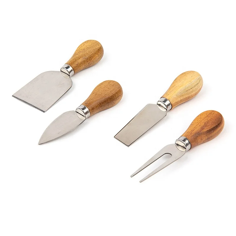 
Оптовая продажа, кухонные инструменты, нож для масла, 4 шт., набор инструментов для сыра, нож для сыра из нержавеющей стали с деревянной ручкой 
