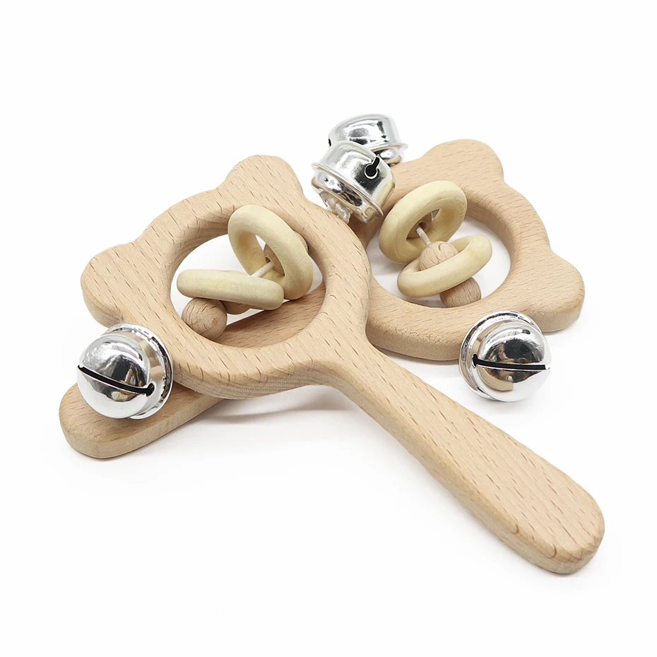 
Изготовленный на заказ логотип DIY Натуральное детское колокольчик прорезывания зубов развивающие Бук деревянные детские погремушки игрушки 