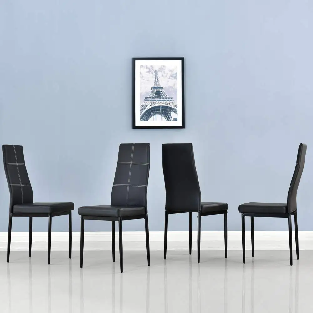 
 Столовый стол, стеклянный кухонный стол и кожаные стулья, кухонная мебель  
