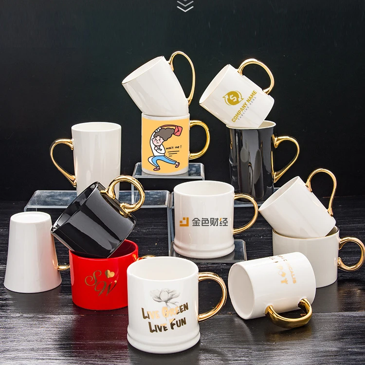 Кружка Feiyou с логотипом на заказ, 12 унций, 15 унций, белая и золотая ручка, керамическая чашка в скандинавском стиле, индивидуальная фарфоровая чашка, керамическая кофейная кружка