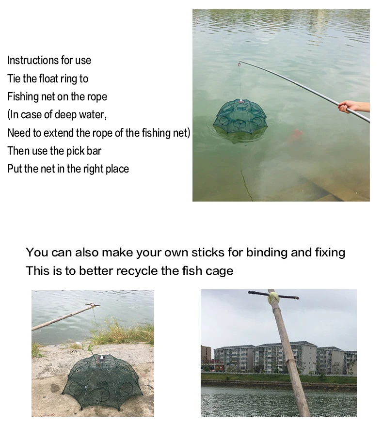 Folding Nylon Fishing Net Shrimp Crab Minnow Automatic Small Fish Set Trap Cage Device