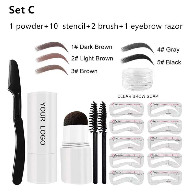 No logo One Step Brow Stamp Powder Reusable Eyebrow Stencils Shape Thicker and Fuller Brows Eyebrow Stamp Stencil Kit white