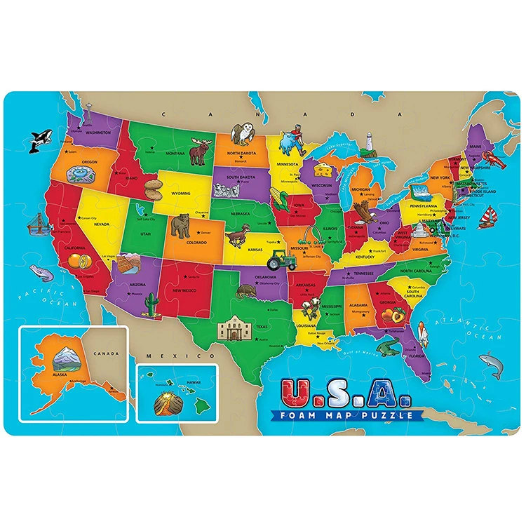 Оптовая продажа 2021 США Магнитные Развивающие игрушки индивидуальный коврик-пазл деревянные наборы 3d eva пена карта мира игра-пазл для детей