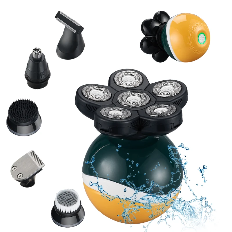 
 Dropshipping LK6310 6 in 1 Rotary Blade Heads Waterproof Cordless USB Ultimate Electric balls shaver men  