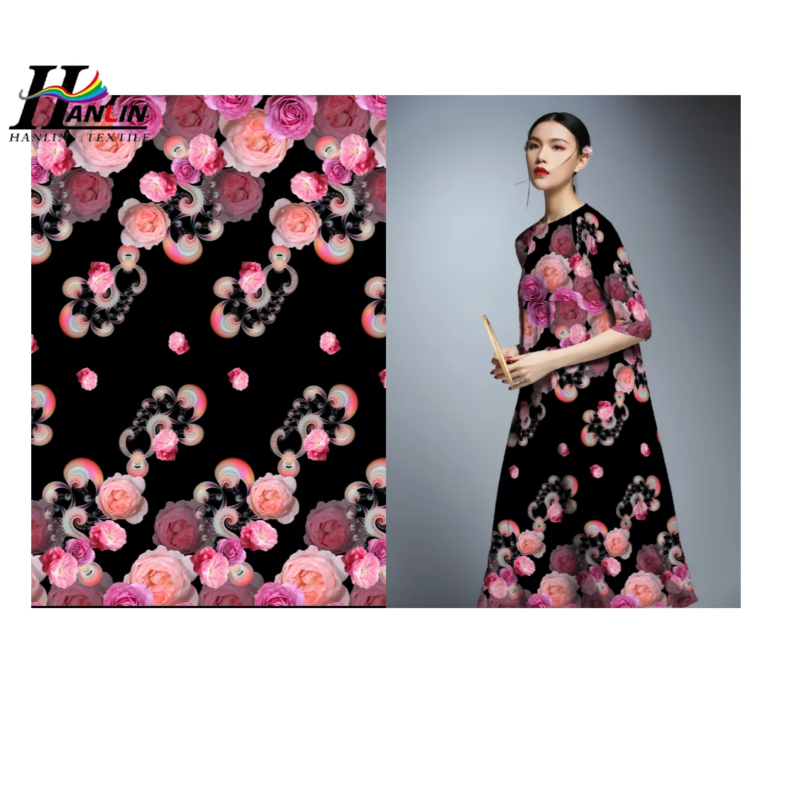 Challis 45S * 45S крученая ткань вискоза Цифровая печатная Ткань Цветочный красивый дизайн для летнего платья готовая ткань