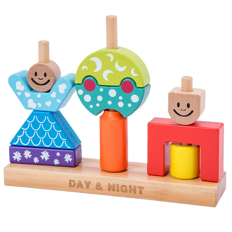 
Деревянная Строительная игра «сделай сам» Монтессори, набор для дня и ночи, игрушечная колонка, развивающие игрушки 