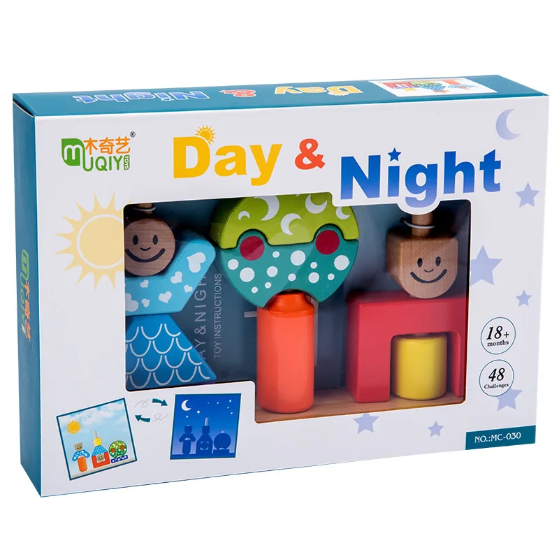 
Деревянная Строительная игра «сделай сам» Монтессори, набор для дня и ночи, игрушечная колонка, развивающие игрушки 