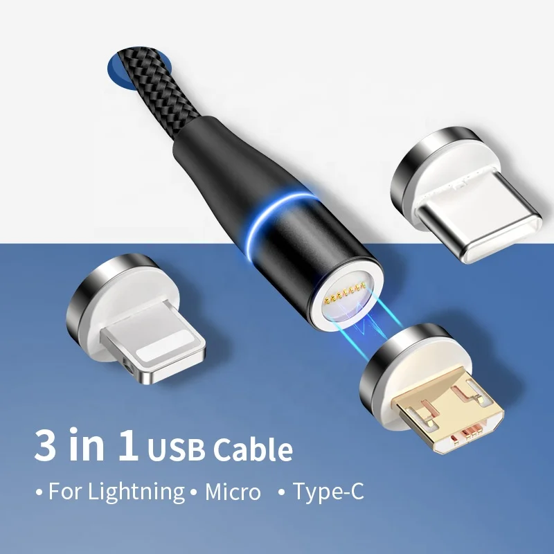 Vnew высококачественный usb-кабель в нейлоновой оплетке Многофункциональный 3 в 1Micro/8pin/Type C 3A Магнитный кабель для мобильного телефона