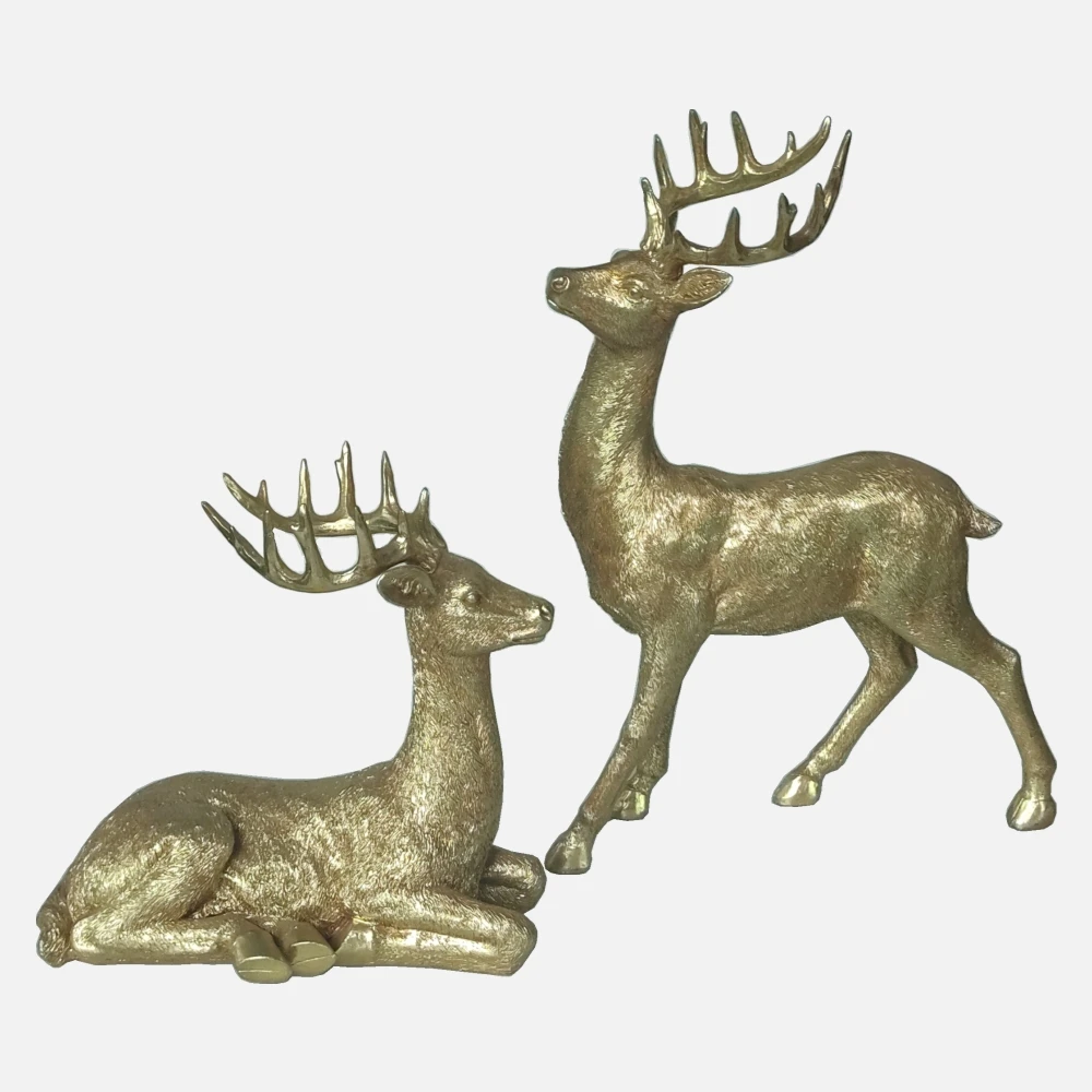 
Статуэтка оленя из полимерной смолы с золотым фольгированным эффектом, статуэтка оленя из полирезины с золотым оленем, Рождественское украшение 