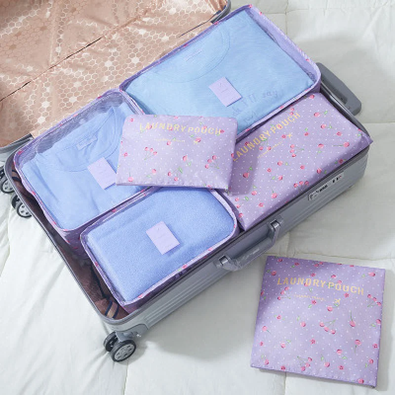 Дорожные сумки в Корейском стиле комплект из 6 водонепроницаемых органайзеров для одежды и нижнего белья чемодан на